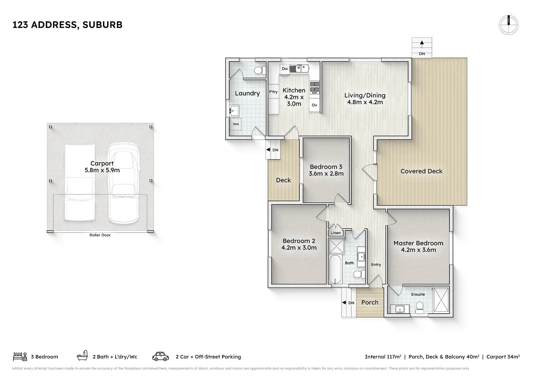 A textured 2D floor plan of a three-bedroom house