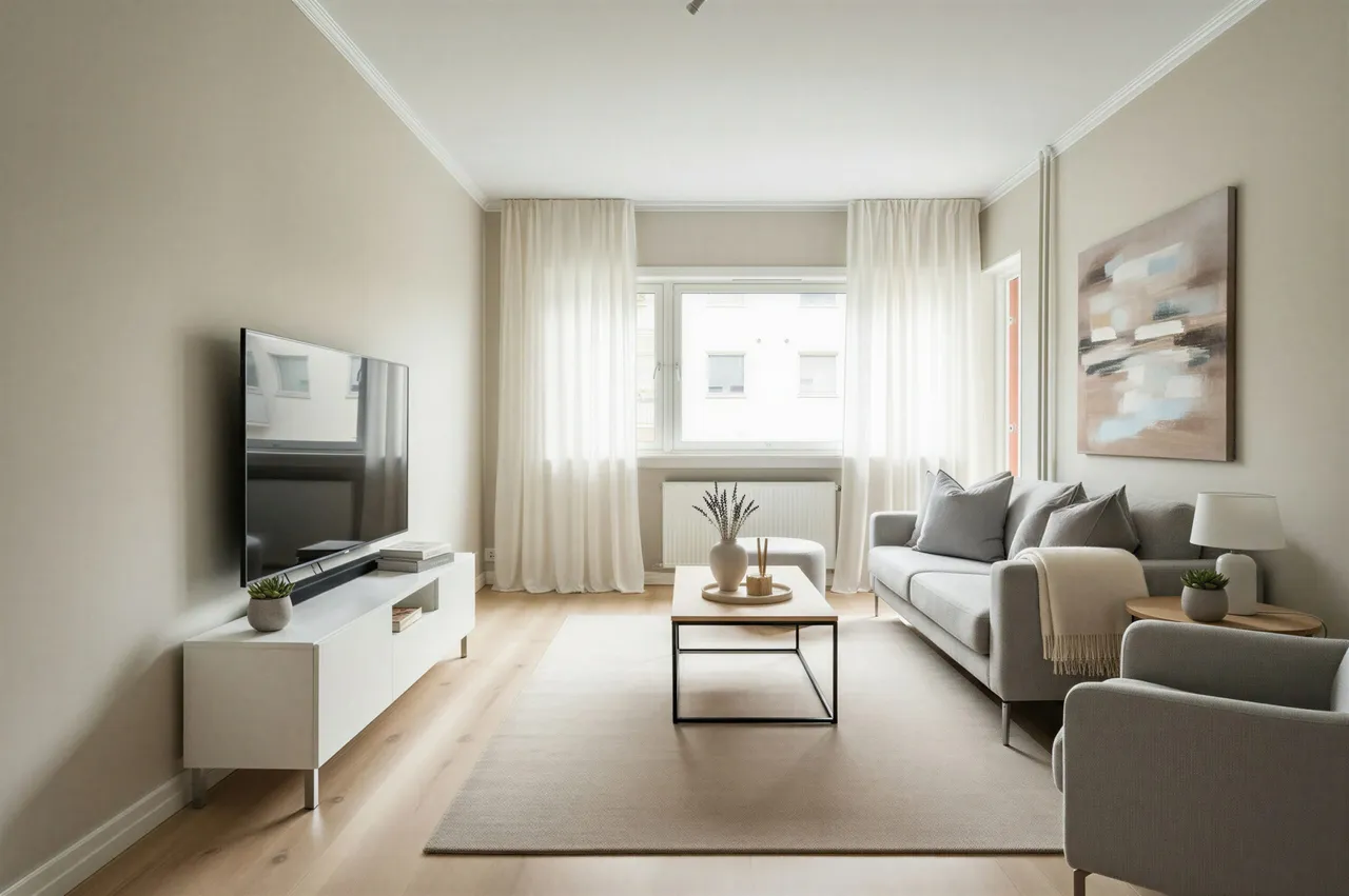 Virtually staged modern living room